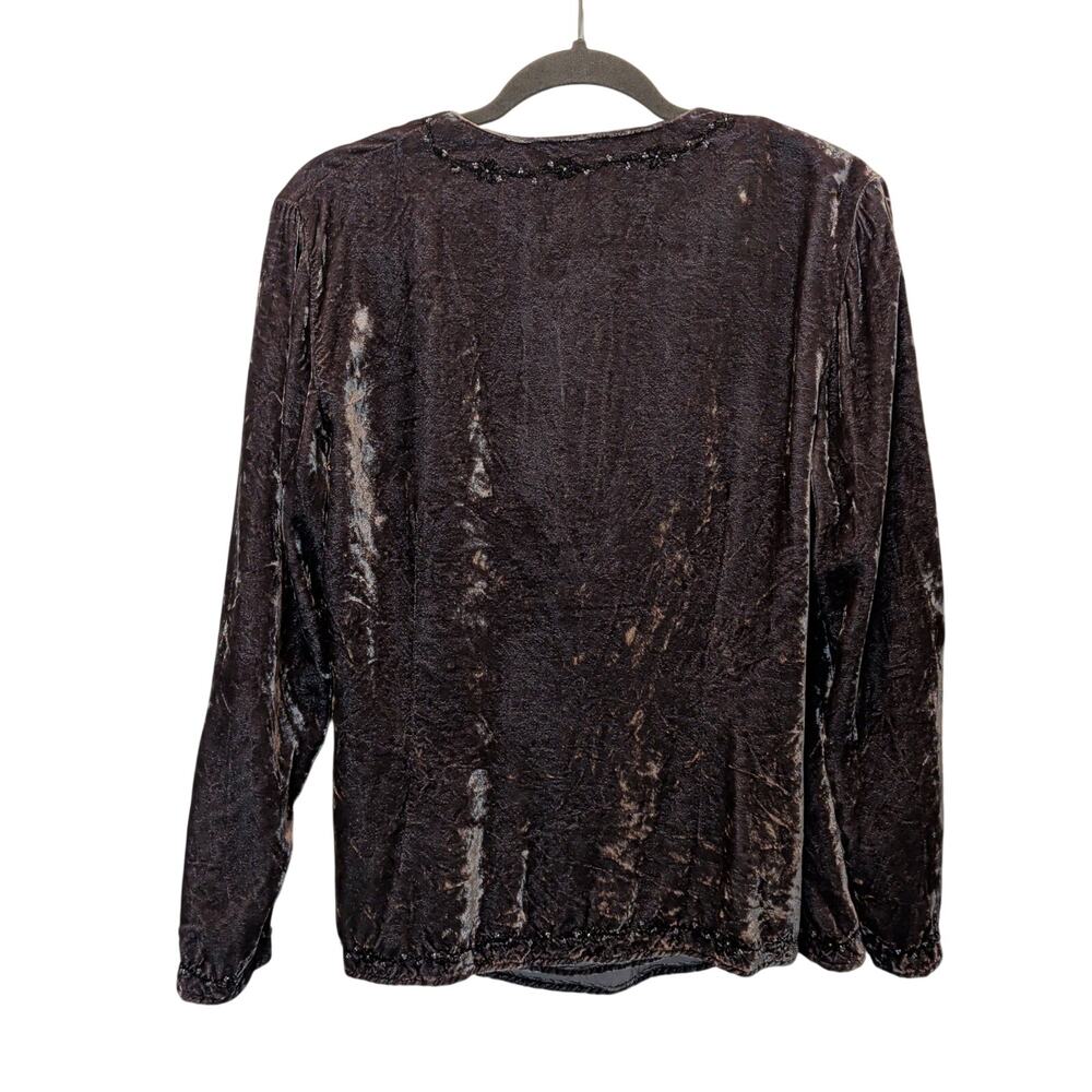 J. Jill Plus Sz 12 Grey Crushed Velvet Long Sleeve True Wrap Top Beaded Blouse - Picture 4 of 5